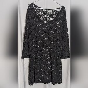 J Valdi Black Crocheted Pattern Beach Cover-Up | Size‎ XL